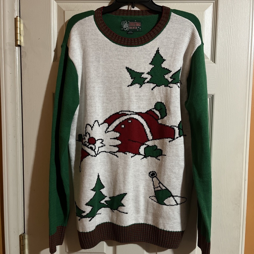 Holiday Christmas sweater Dress , Large, Drunk Santa ,Womens ,oversized